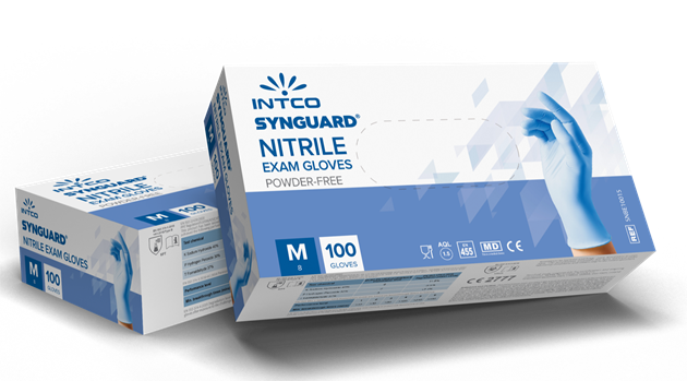 Handskar medicinsk Nitril Intco puderfri blå stl M 100st/fp